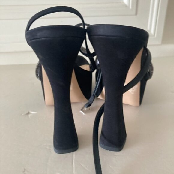Schutz Peaky Embellished Black Suede Heeled Sandals Sz 9.5 - Picture 6 of 8